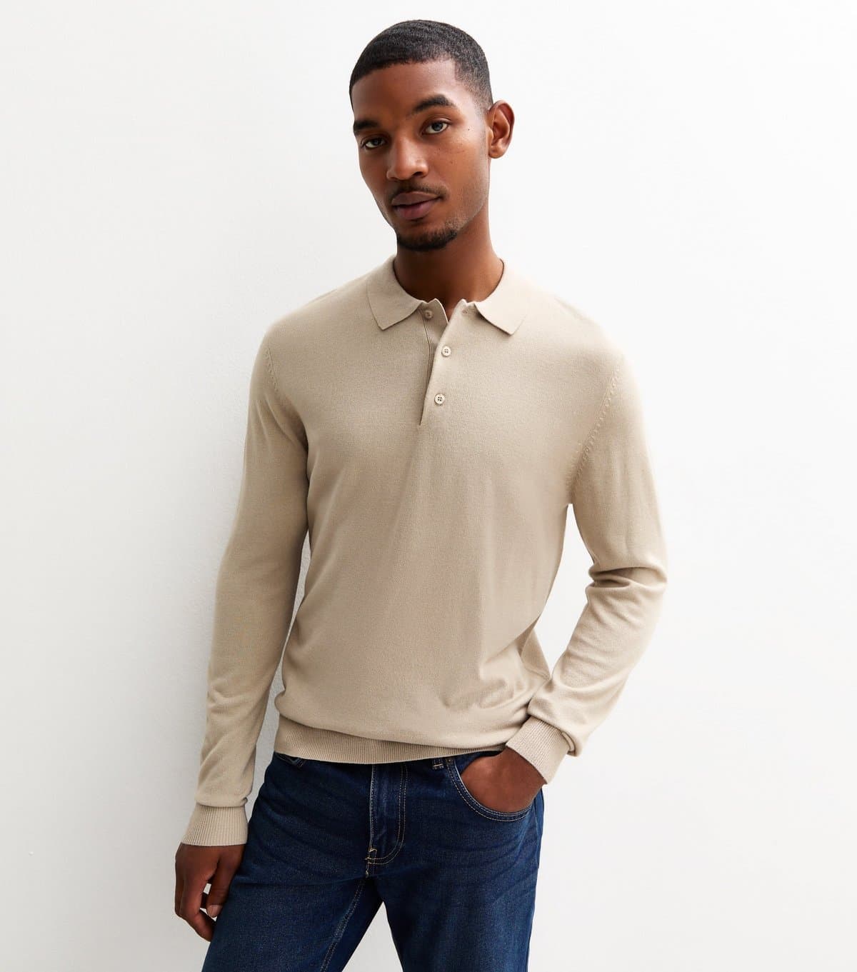 New Look Men's Tan Regular Long Sleeve Polo Top New Look