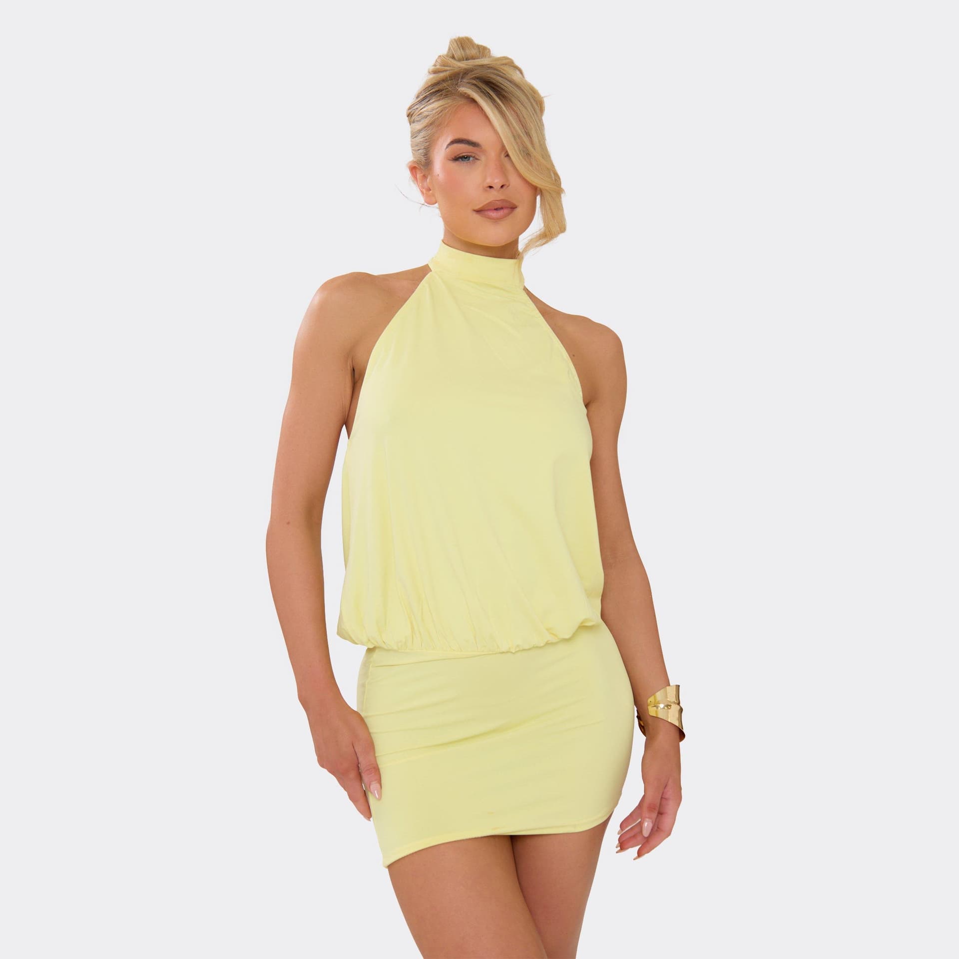 EGO High Neck Racer Back Mini Dress In Lemon, Women's Size UK 6
