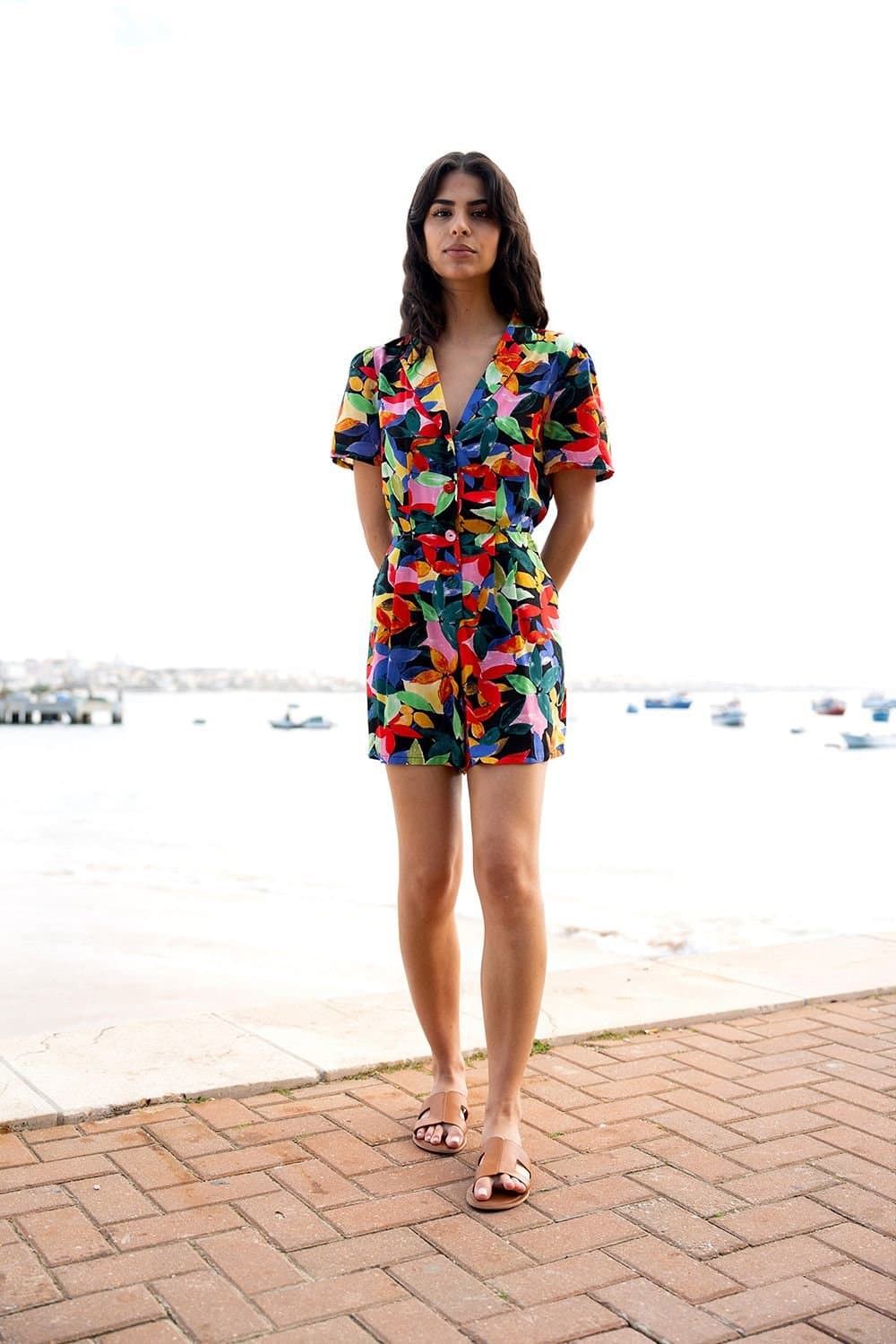 Yumi Yumi Women's Multicolour Tropical Leaf Print Playsuit