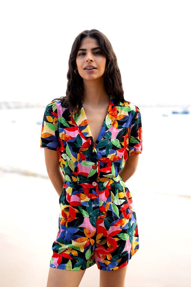 Yumi Yumi Women's Multicolour Tropical Leaf Print Playsuit - 2