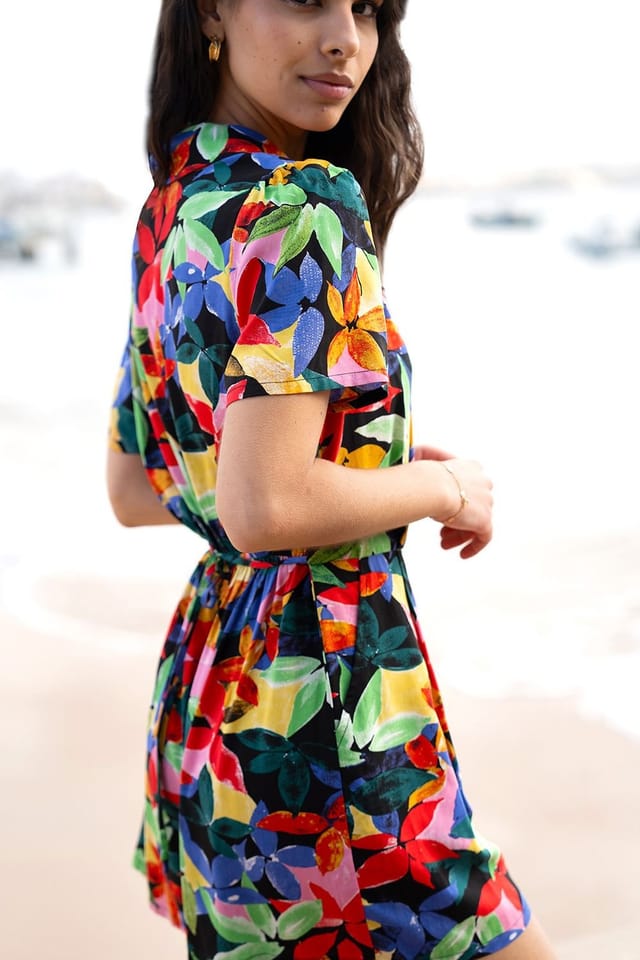 Yumi Yumi Women's Multicolour Tropical Leaf Print Playsuit - 3