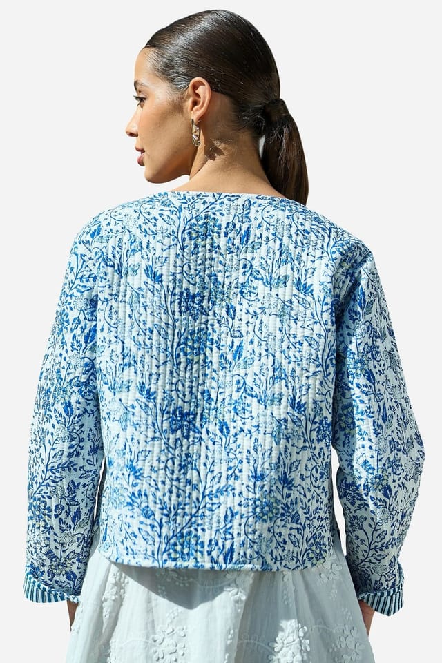 Yumi Yumi Women's Indian Print Reversible Cotton Quilted in Light Blue - 3