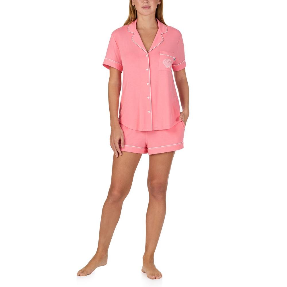 kate spade new york Kate Spade New York Women's KS new york short sleeve notch short pj set in salmon pink in Baby Pink - 3