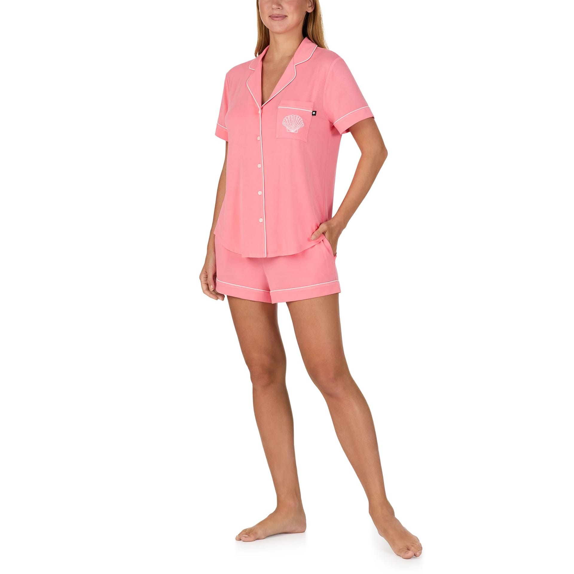 kate spade new york Kate Spade New York Women's KS new york short sleeve notch short pj set in salmon pink in Baby Pink - 4