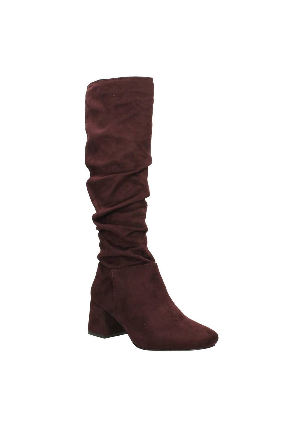 Down To Earth Down To Earth Women's Mid Block Heel High Leg Rouched Boot with Inside Zip in Burgundy - 3