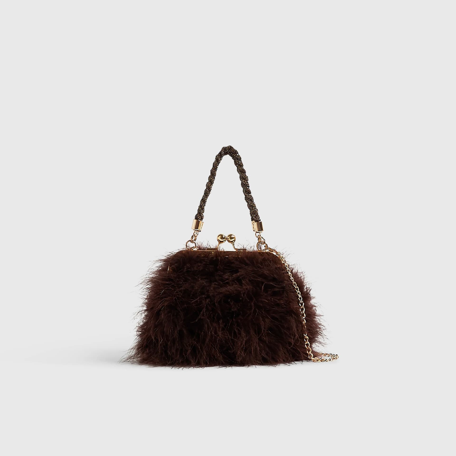 River Island River Island Womens Brown Diamante Feather Clutch Bag