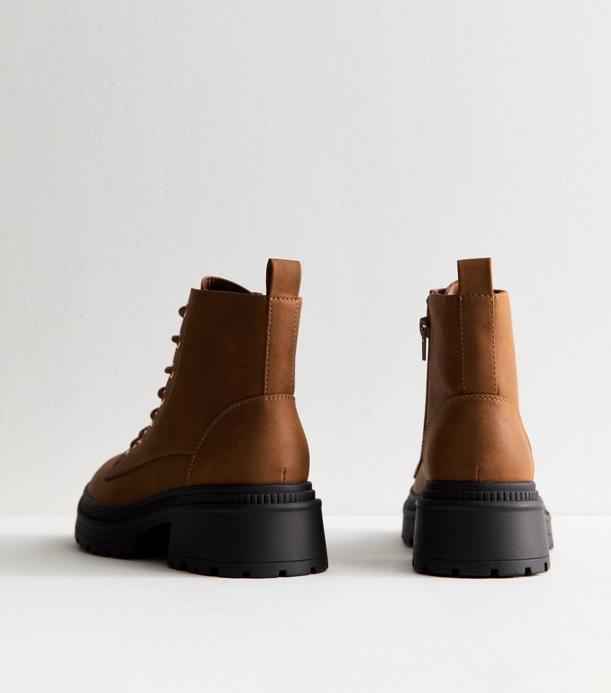 New Look Women's Tan Faux Leather Lace Up Ankle Boots New Look - 4