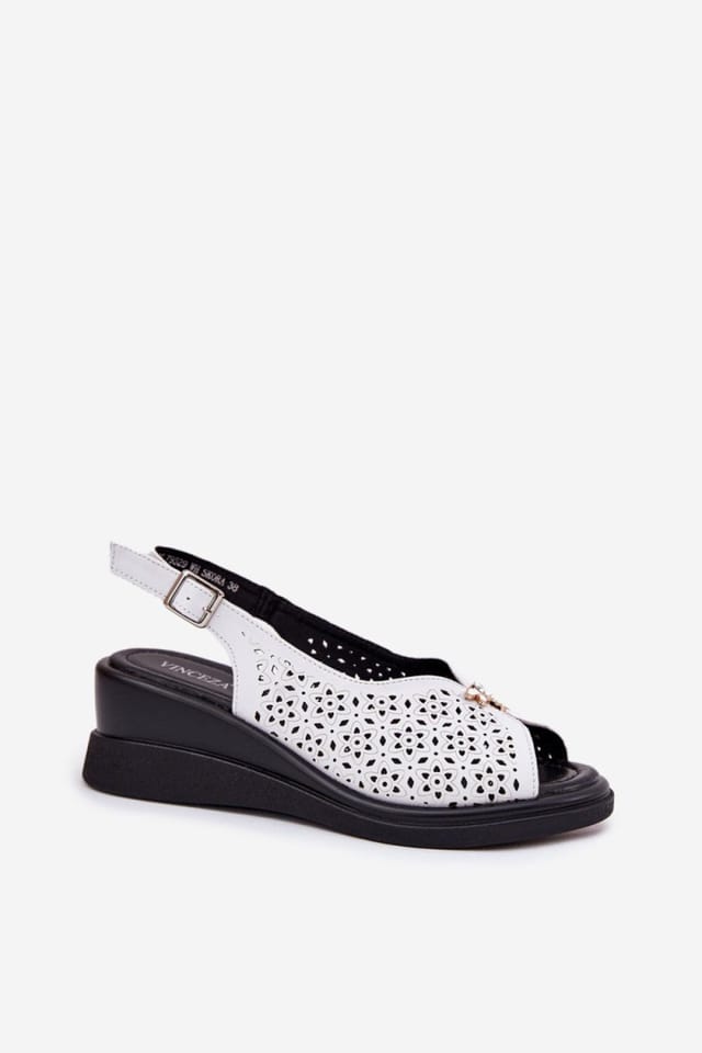 Love Lace Love Lace Women's Natural Lace Up Wedge Sandals with Buckle Comfort in White - 2