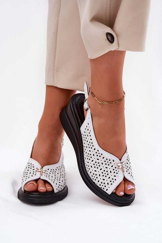 Love Lace Love Lace Women's Natural Lace Up Wedge Sandals with Buckle Comfort in White - 3