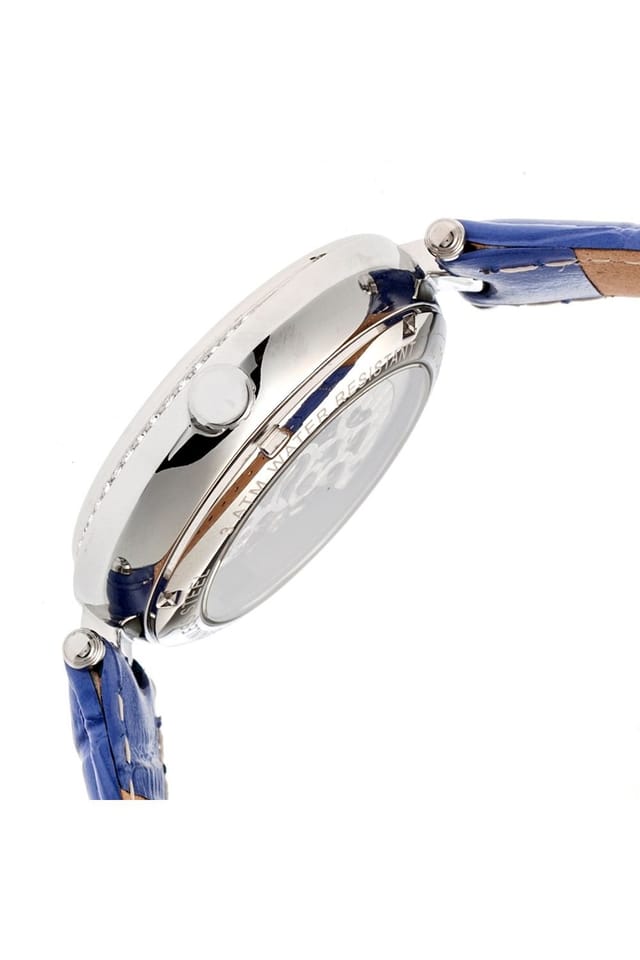 Empress Empress Women's Stella Automatic Semi-Skeleton MOP Leather-Band Watch in Purple - 3