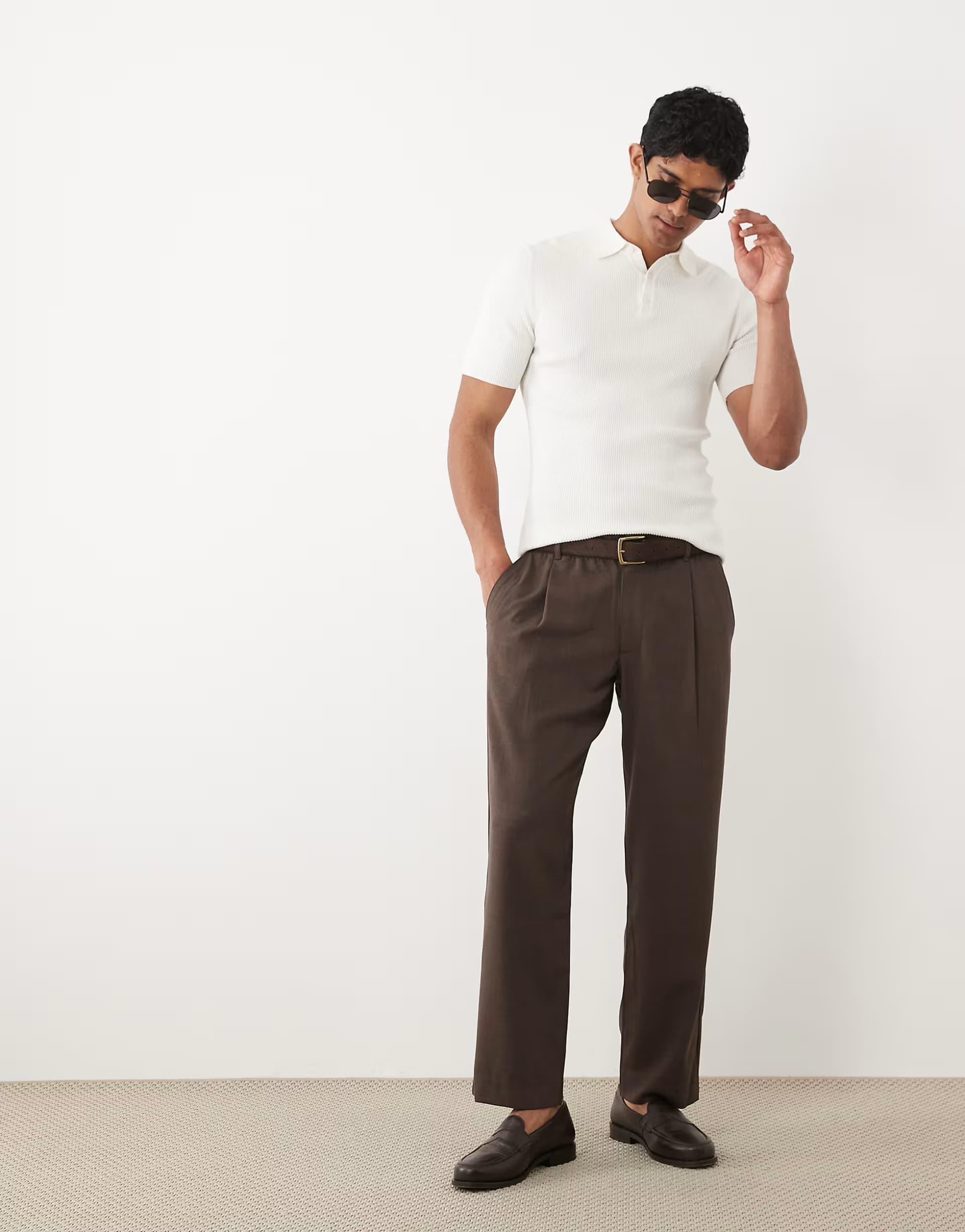 ASOS Abercrombie & Fitch straight leg tailored trouser in brown