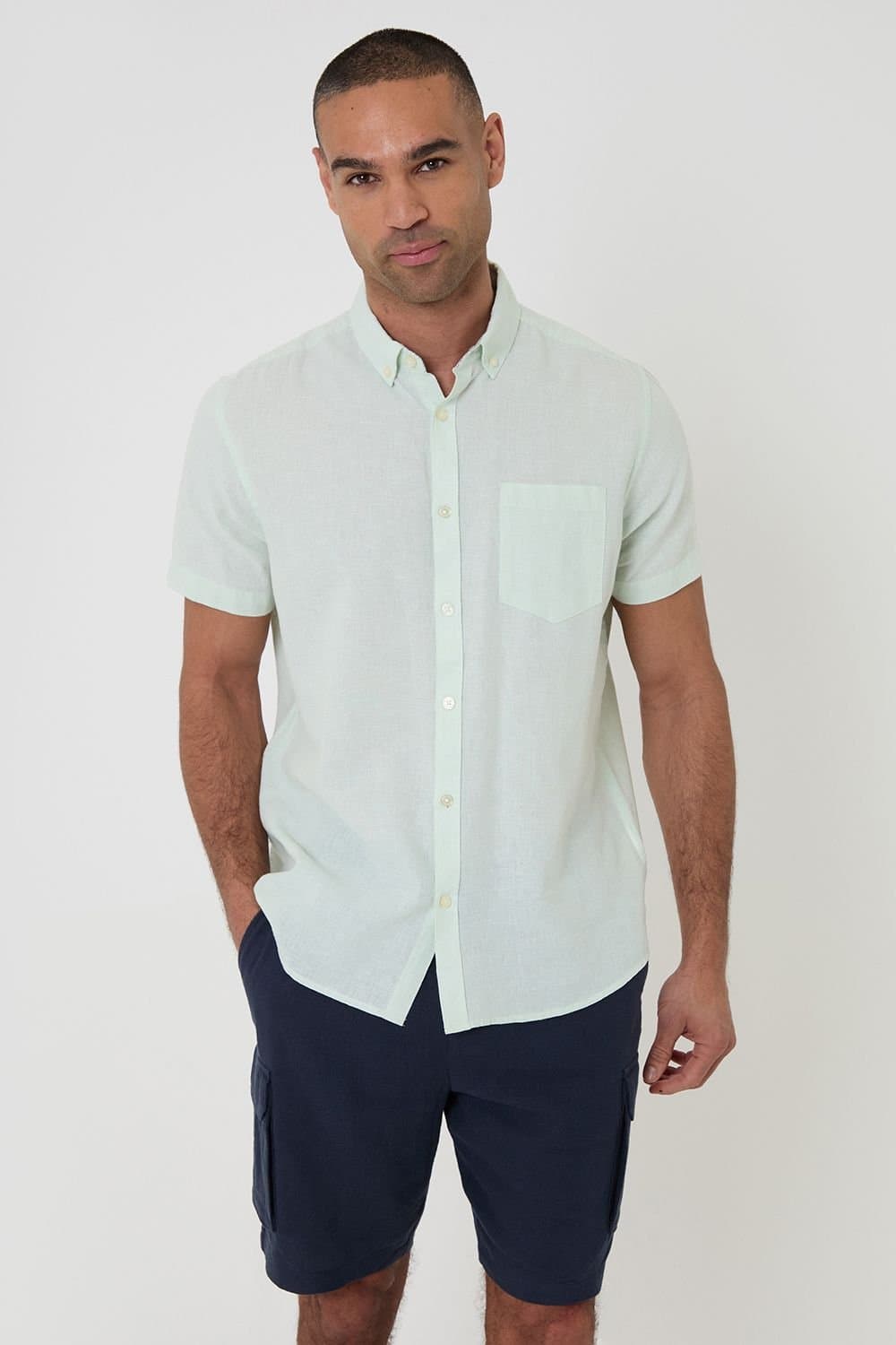 Threadbare Threadbare Men's 'Dragon' Cotton-Linen Blend Short-Sleeve Shirt in Mint