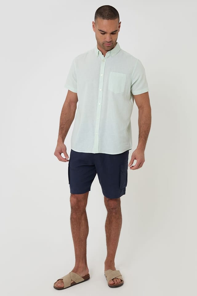 Threadbare Threadbare Men's 'Dragon' Cotton-Linen Blend Short-Sleeve Shirt in Mint - 3