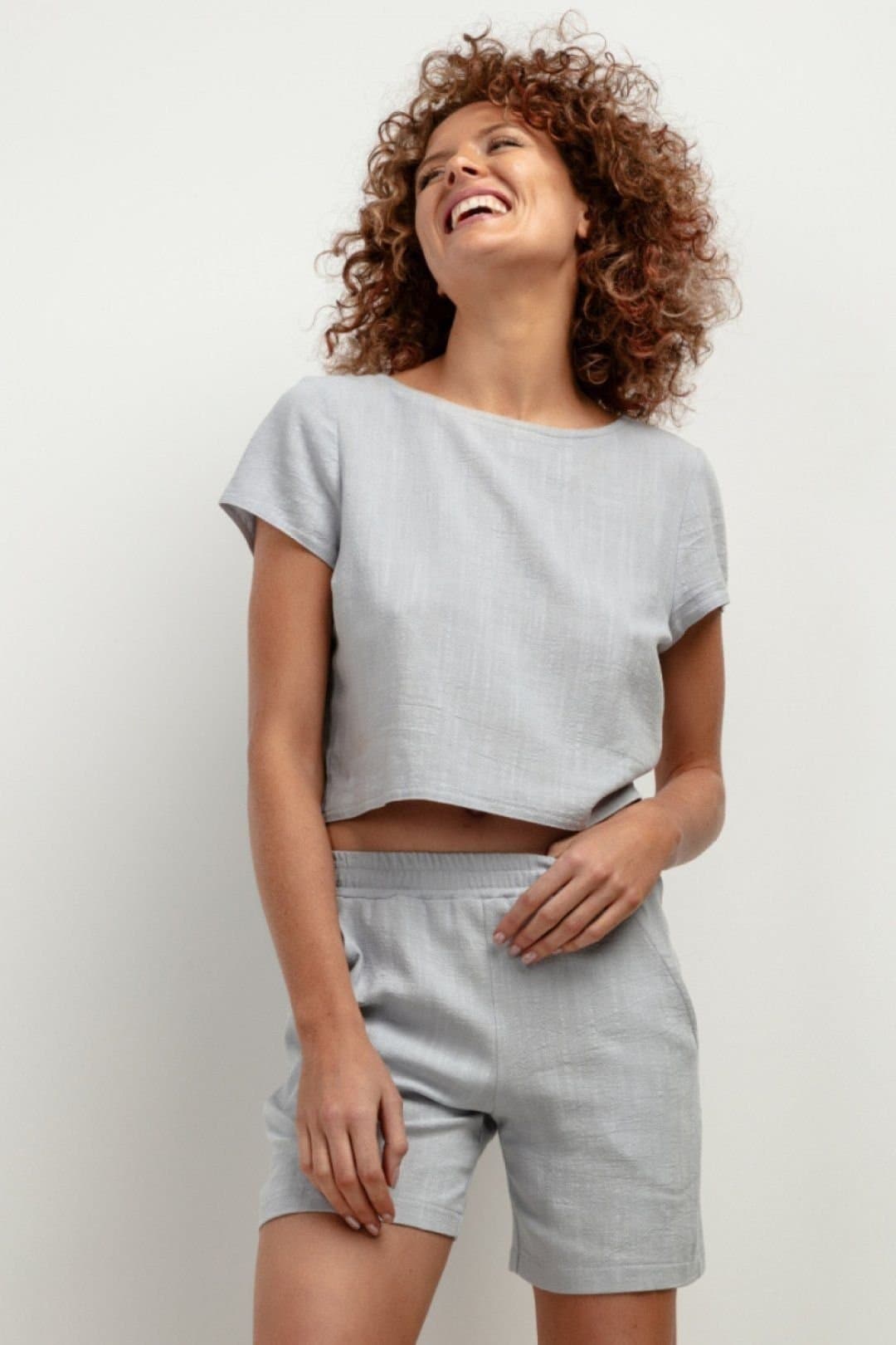 Love Lace Love Lace Grey Viscose/Linen Short Sleeve Blouse