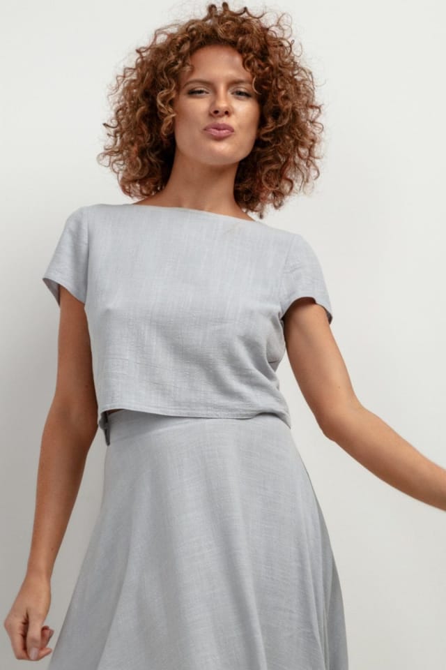 Love Lace Love Lace Women's Linen Blend Short Sleeve Blouse in Grey - 2