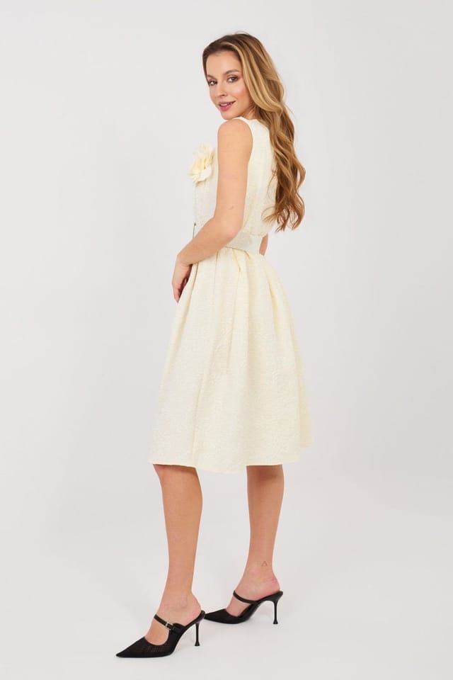 Love Lace Love Lace Women's Elegant Polyester Viscose Cocktail Dress with Belt in Cream - 2