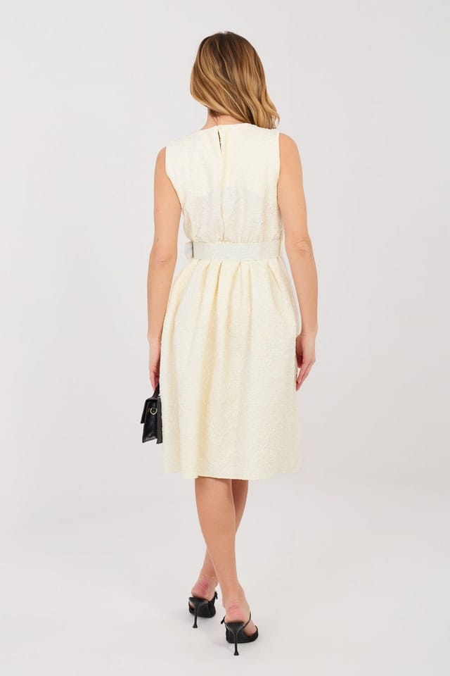 Love Lace Love Lace Women's Elegant Polyester Viscose Cocktail Dress with Belt in Cream - 3