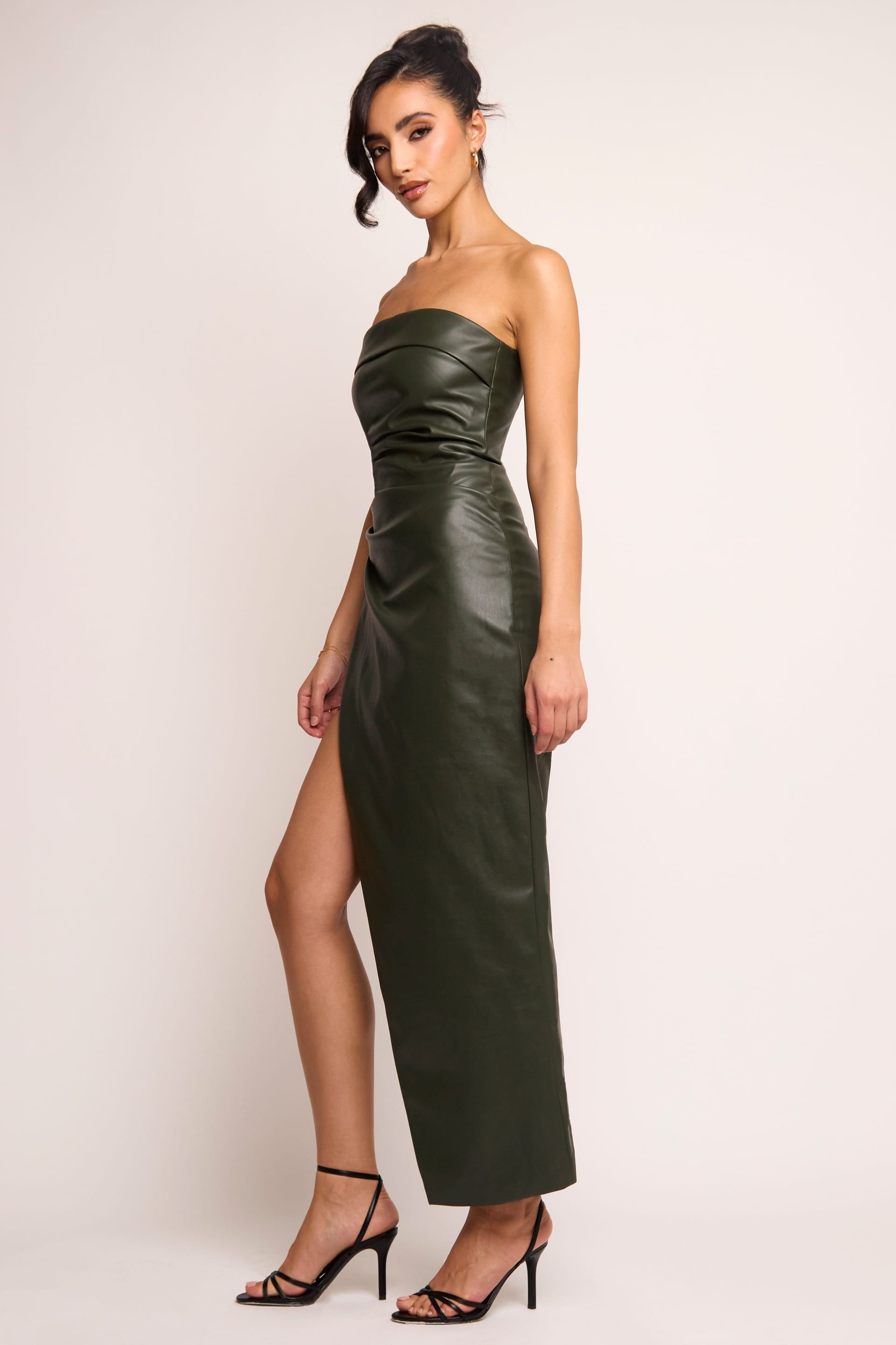 Jaded Rose Jaded Rose Women's Tessa Green Faux Leather Bandeau Wrap Maxi Dress in Dark Olive - 4