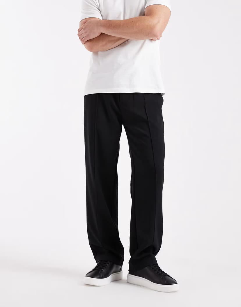 ASOS ONLY & SONS loose fit pintuck trouser in black - 1