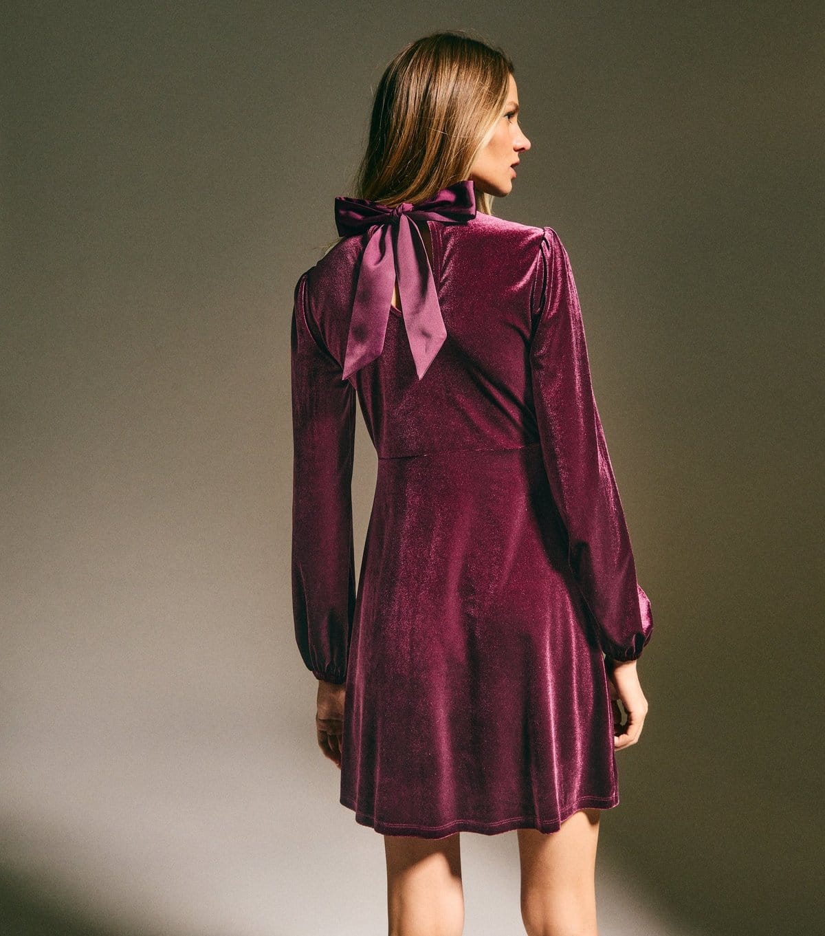 New Look Dark Burgundy Velvet Long Sleeve Mini Dress