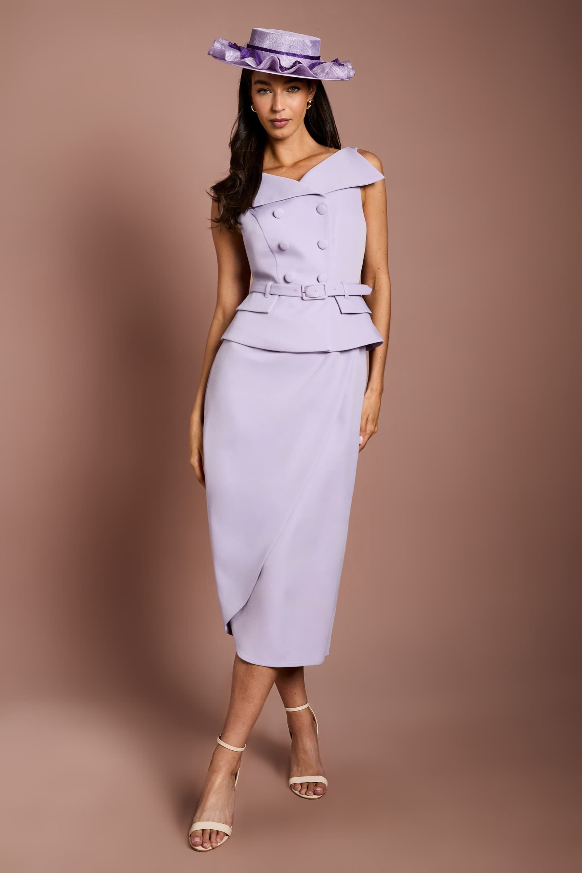 Coast Coast Women's Lisa Tan Bow Detail Waistcoat Midi Dress in Lilac
