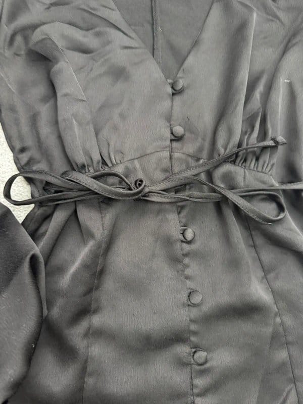 New Look Black Satin Long Sleeve Button-Up Dress