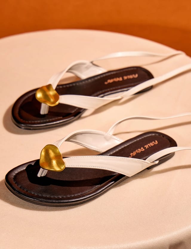 Public Desire Aelia Cream Pu Gold Lace Up Trim Toe Post Flip Flop Sandal - 3