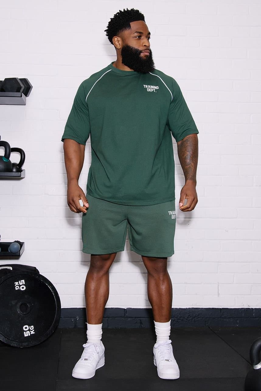 Training Dept. Training Dept. Men's Training Dept Oversized Piping T-Shirt in Dark Green