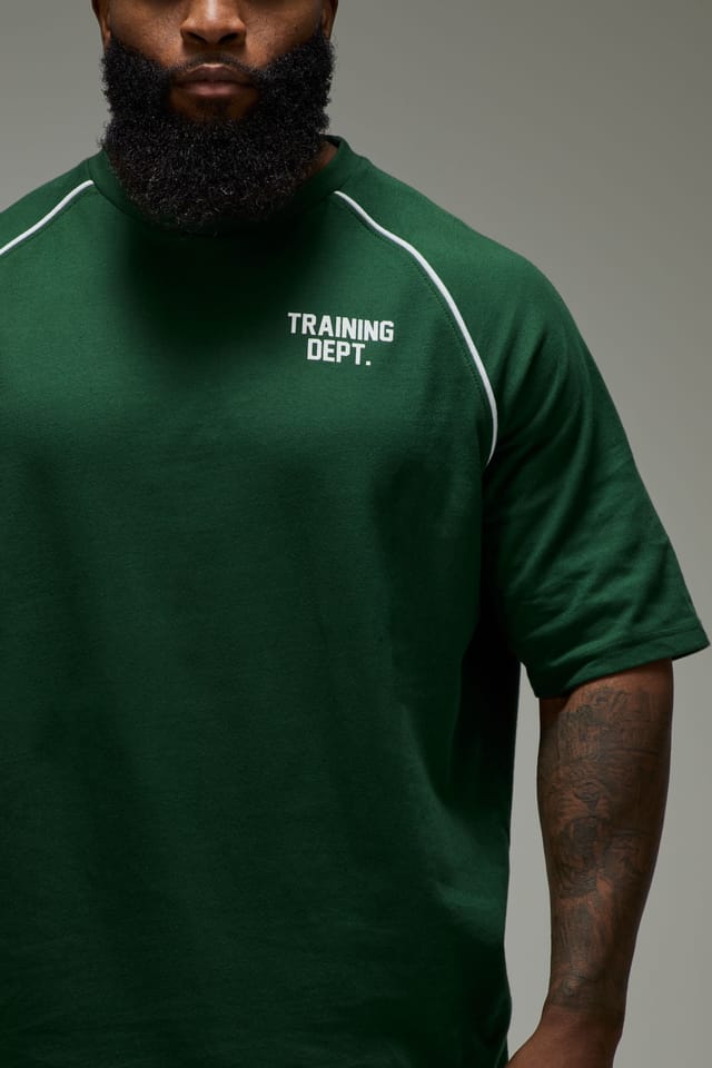 Training Dept. Training Dept. Men's Training Dept Oversized Piping T-Shirt in Dark Green - 3