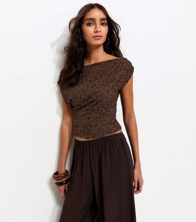 New Look Women's Brown Jersey Lace Off The Shoulder Top New Look - 2
