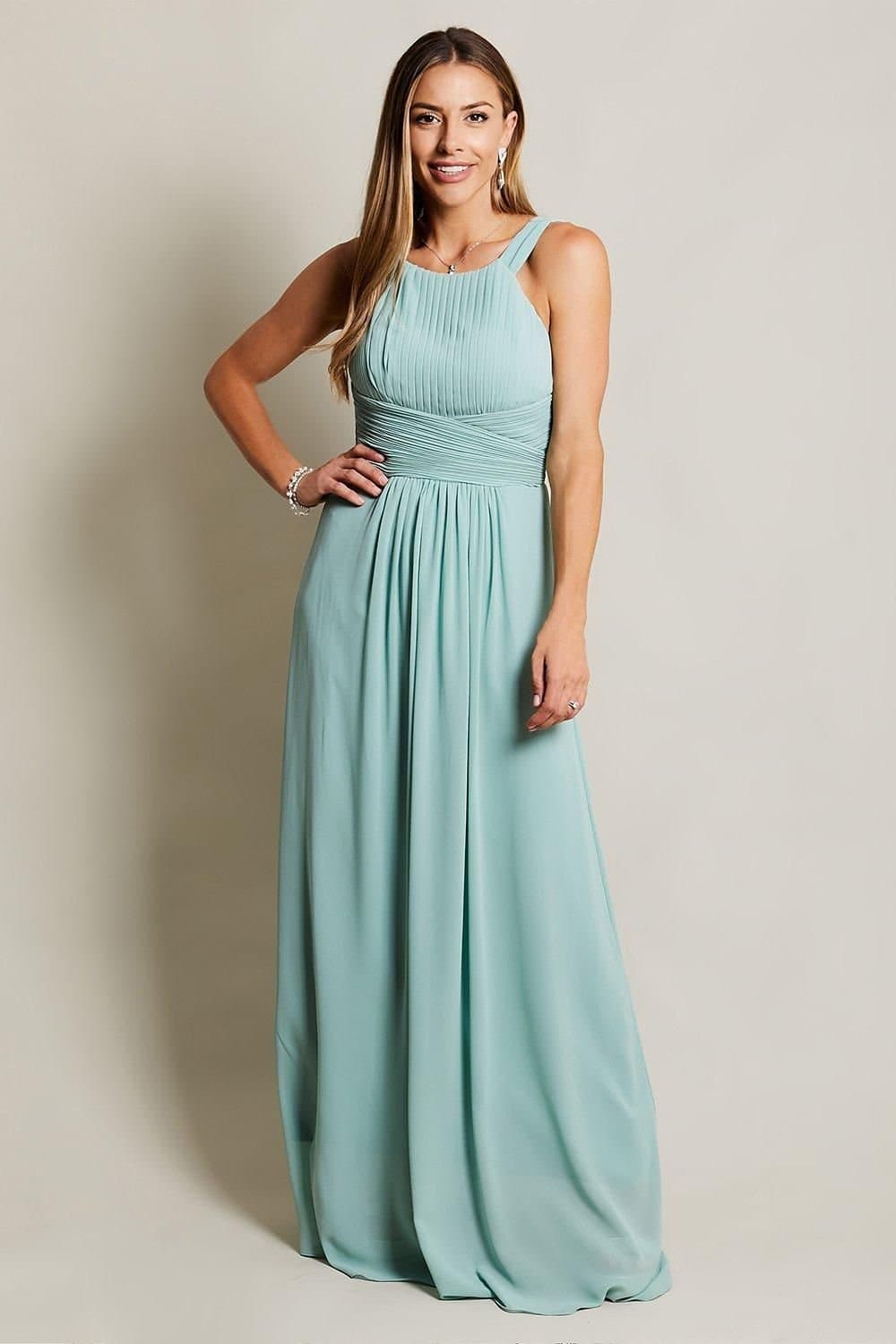 KRISP KRISP Women's Pleated Front Chiffon Maxi Dress in Green