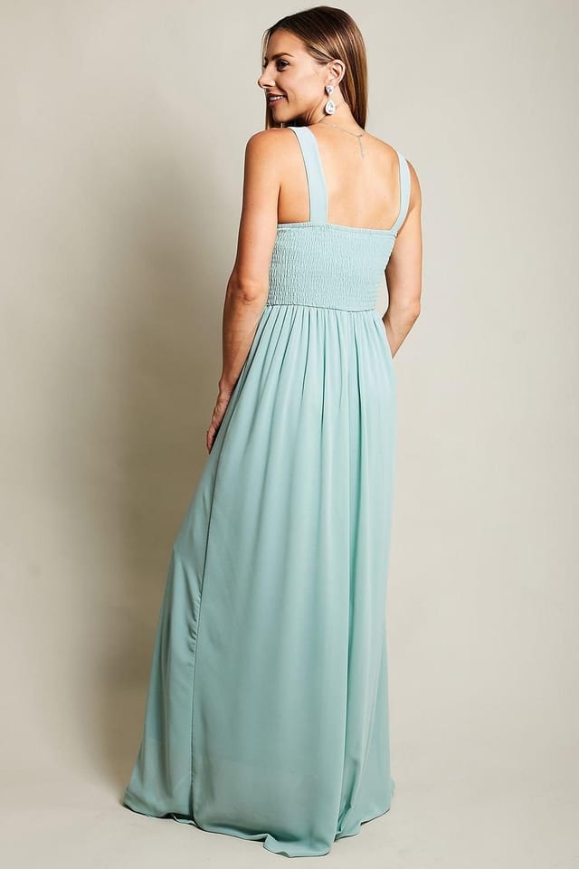 KRISP KRISP Women's Pleated Front Chiffon Maxi Dress in Green - 3