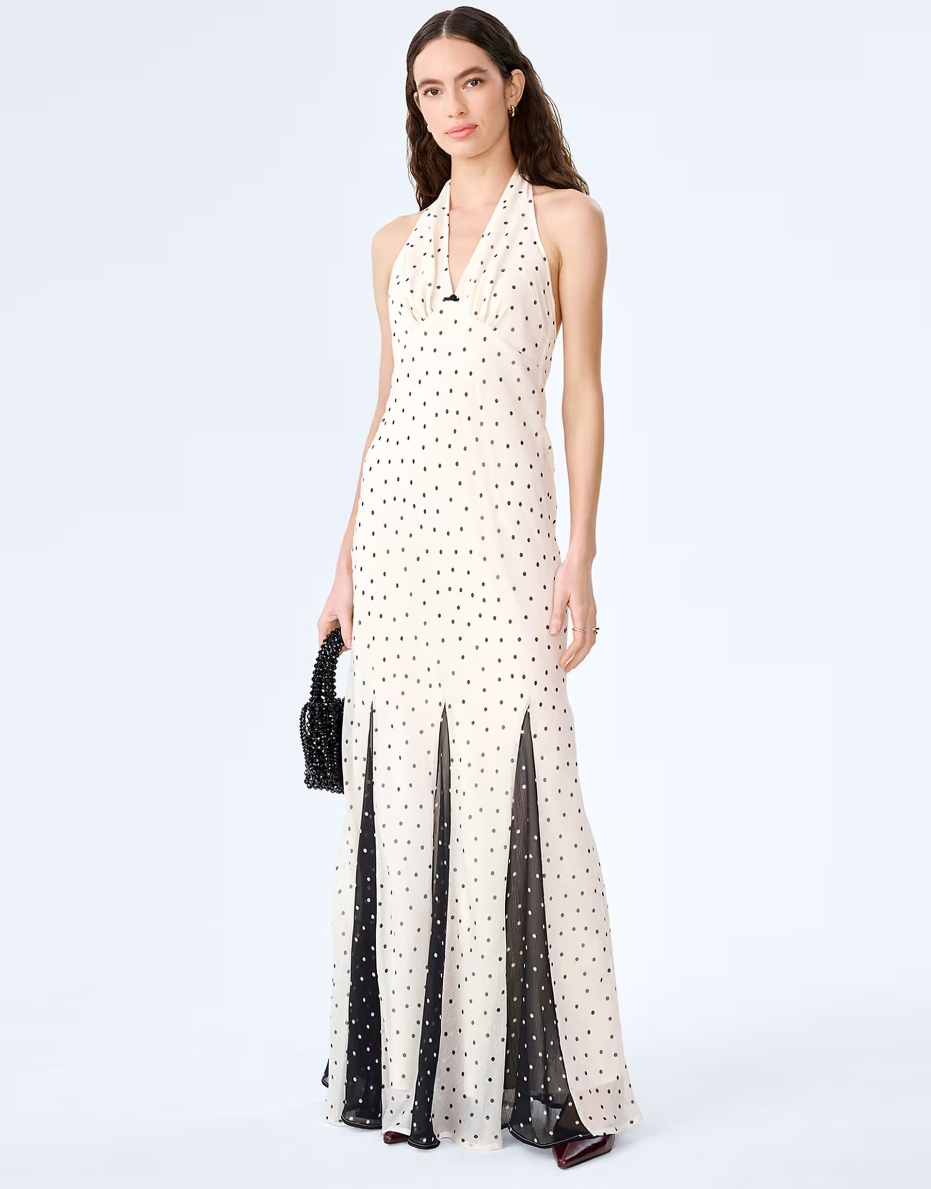 ASOS Omnes Dresses vivi halterneck chiffon maxi dress in polka dot print in white