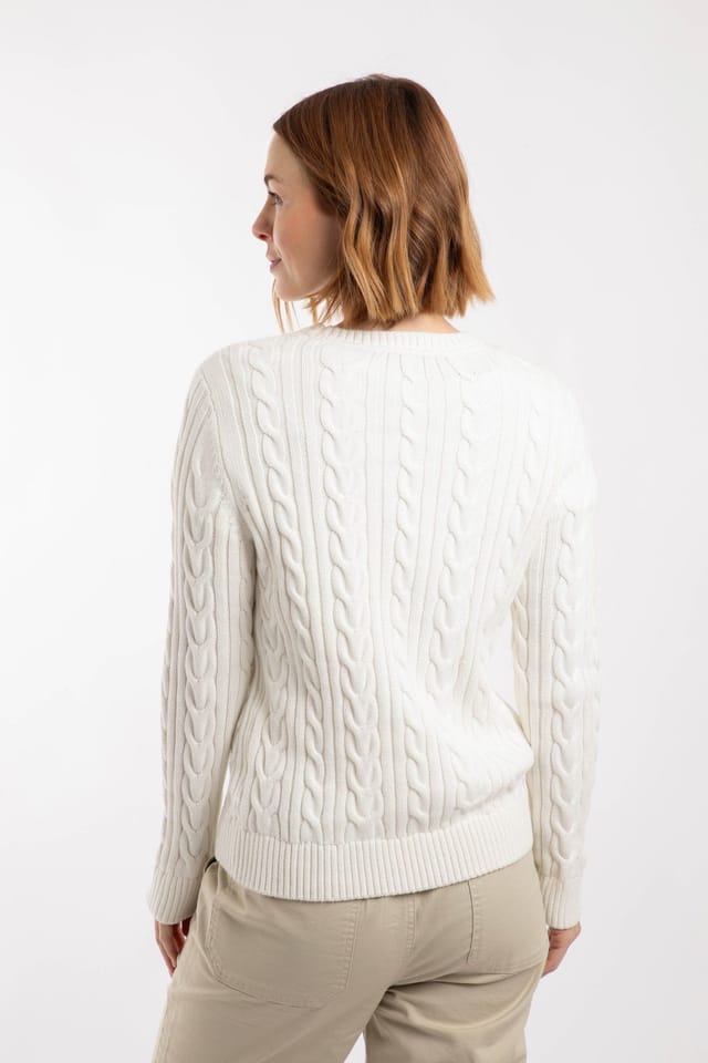 Weird Fish Weird Fish Women's Amberise Crew Neck Cable Knit Jumper in Cream - 3