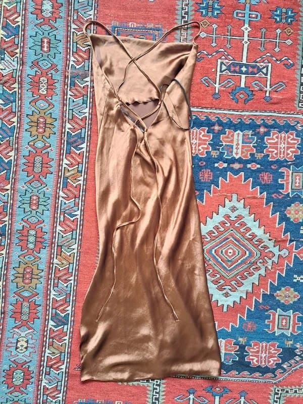 ASOS Brown silk-like lace up Asos midi dress