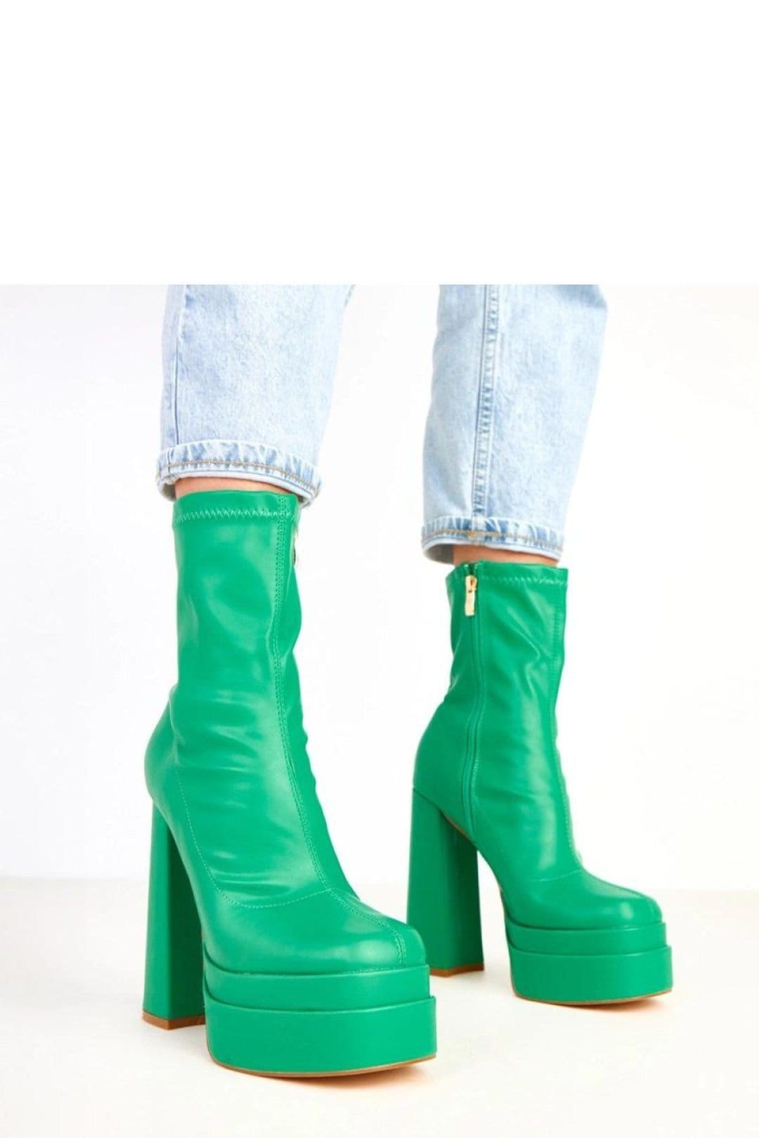 Love Lace Love Lace Women's Ankle Boots with Column High Heel Platform in Green - 4