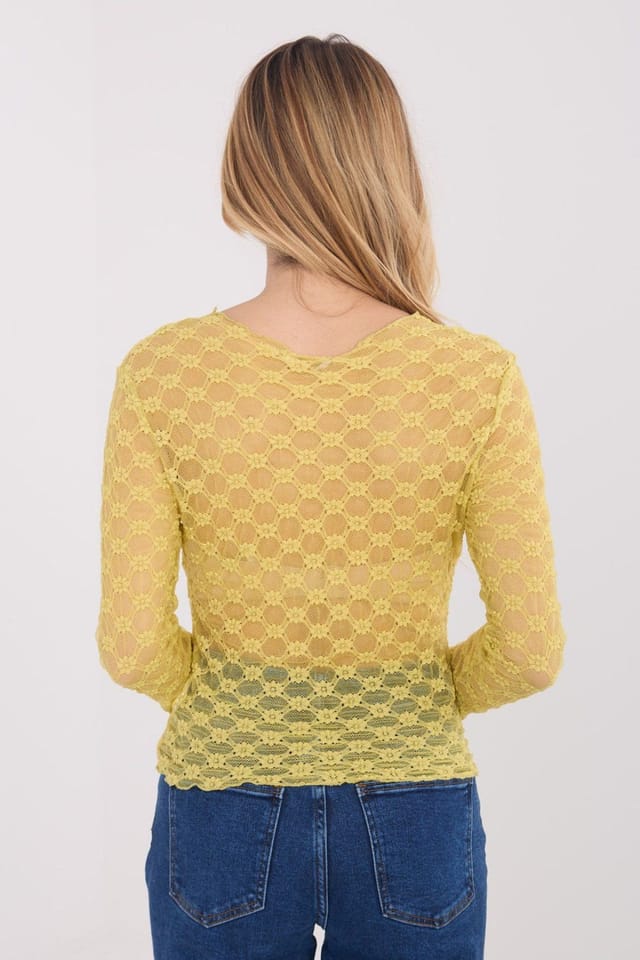 Love Lace Love Lace Women's Elegant Fitted Lace Blouse Boat Neck Long Sleeve Style 223077 in Yellow - 3