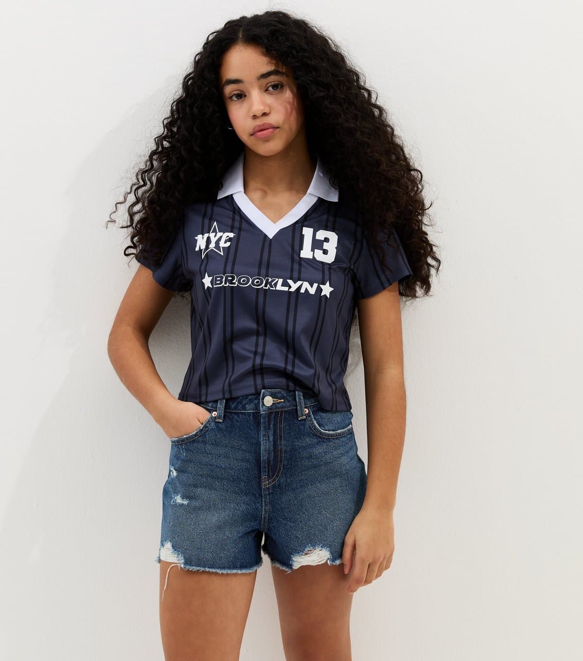 New Look Girls' Blue Distressed Mom Shorts New Look
