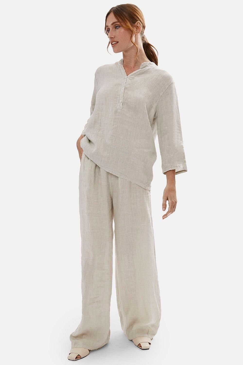 James Lakeland James Lakeland Beige Linen Mandarin Collar Top