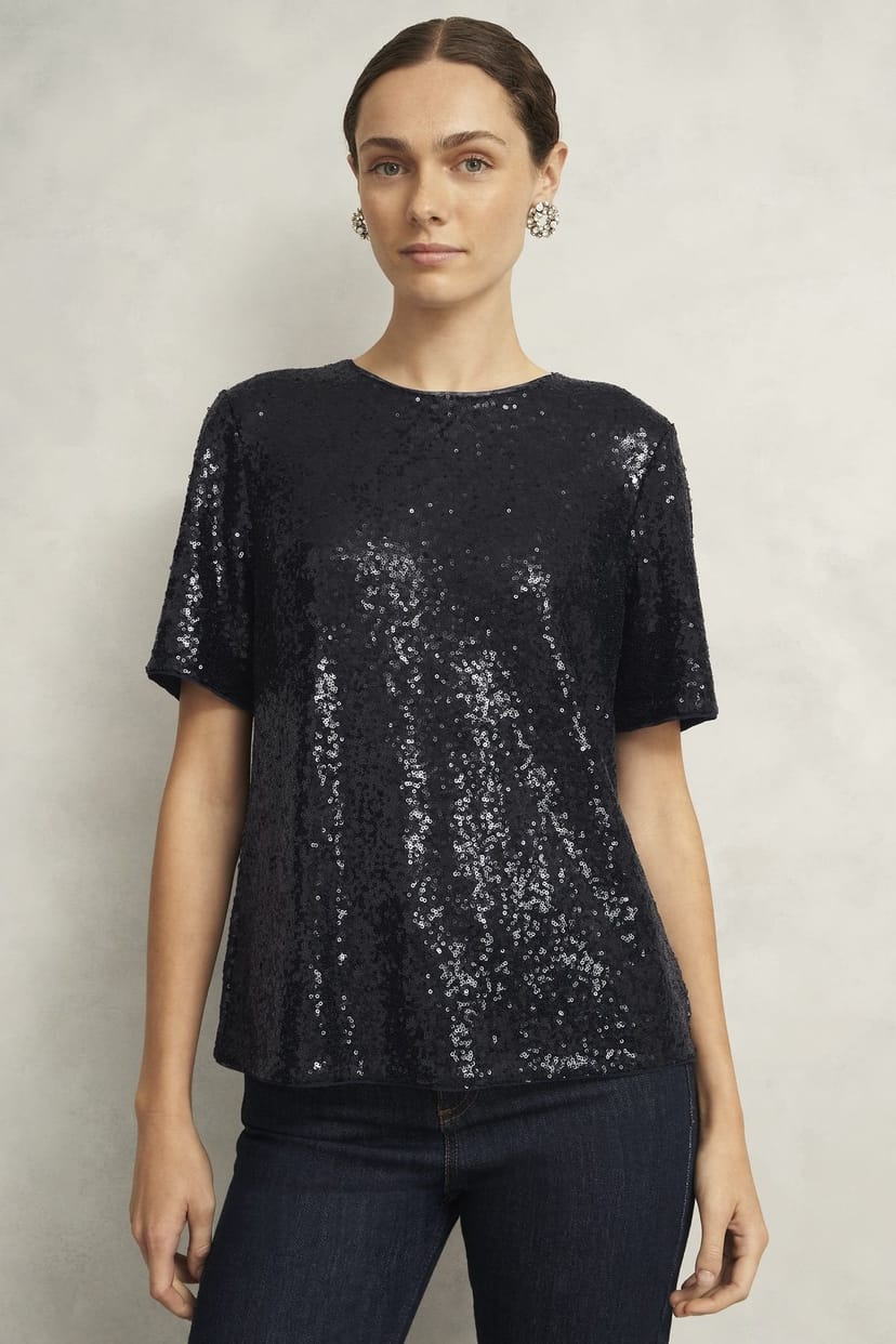 Hobbs London Hobbs London Women's Lilibet Sequin Top in Dark Navy - 1