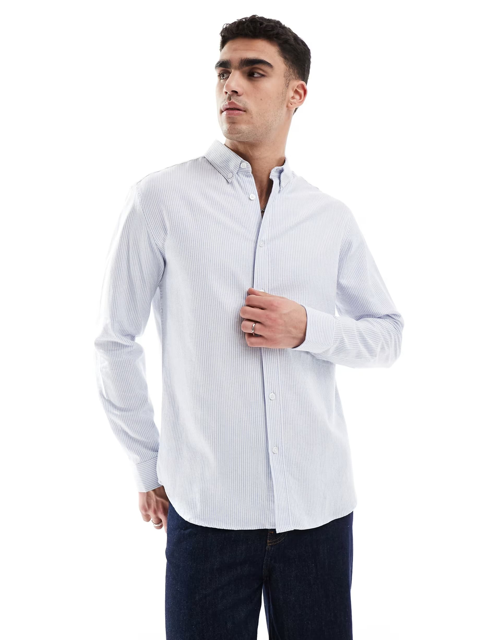 ASOS JJ Rebel oxford shirt in blue stripe