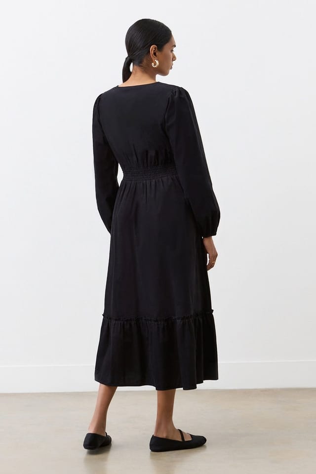 Finery London Finery London Women's Arizona Long Sleeve Corduroy Midi Dress in True Black - 3