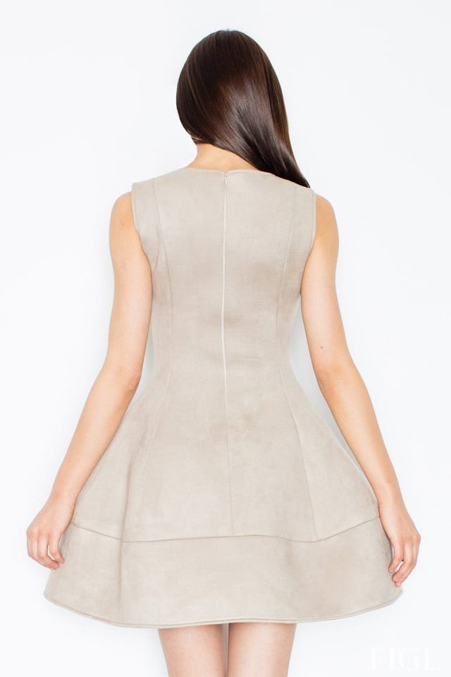 Love Lace Love Lace Women's Elegant Open Shoulder Suede Bomber Dress in Beige - 2