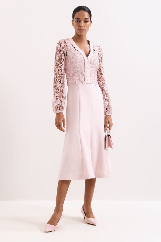 Phase Eight Phase Eight Women's Ayumi Part Lace Midi Dress in Pale Pink - 3