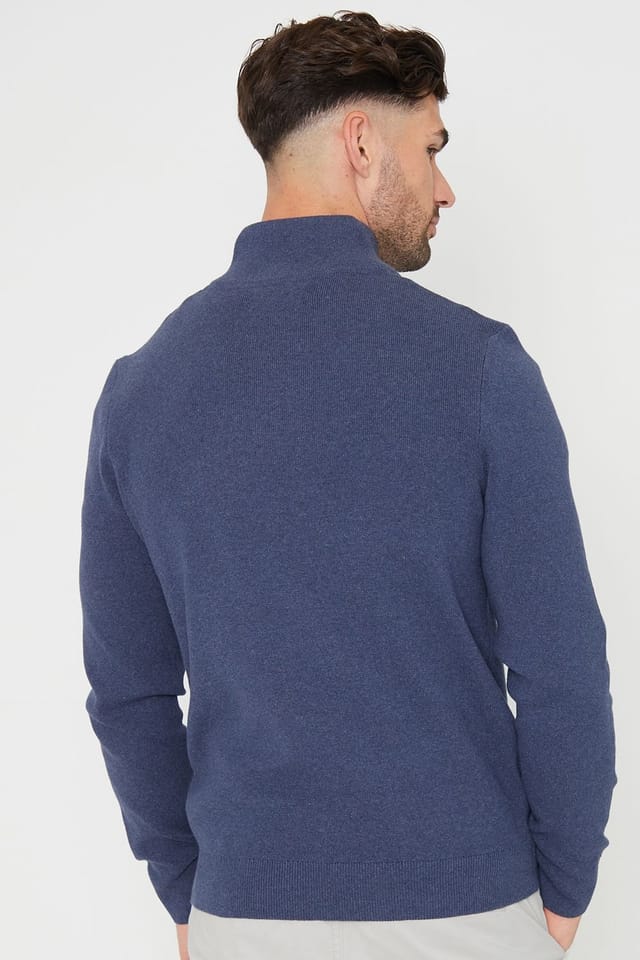Threadbare Threadbare Men's 'Hazelbank' Cotton Blend Knitted Quarter Zip Jumper in Blue - 2