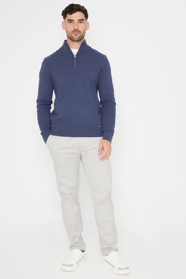 Threadbare Threadbare Men's 'Hazelbank' Cotton Blend Knitted Quarter Zip Jumper in Blue - 3