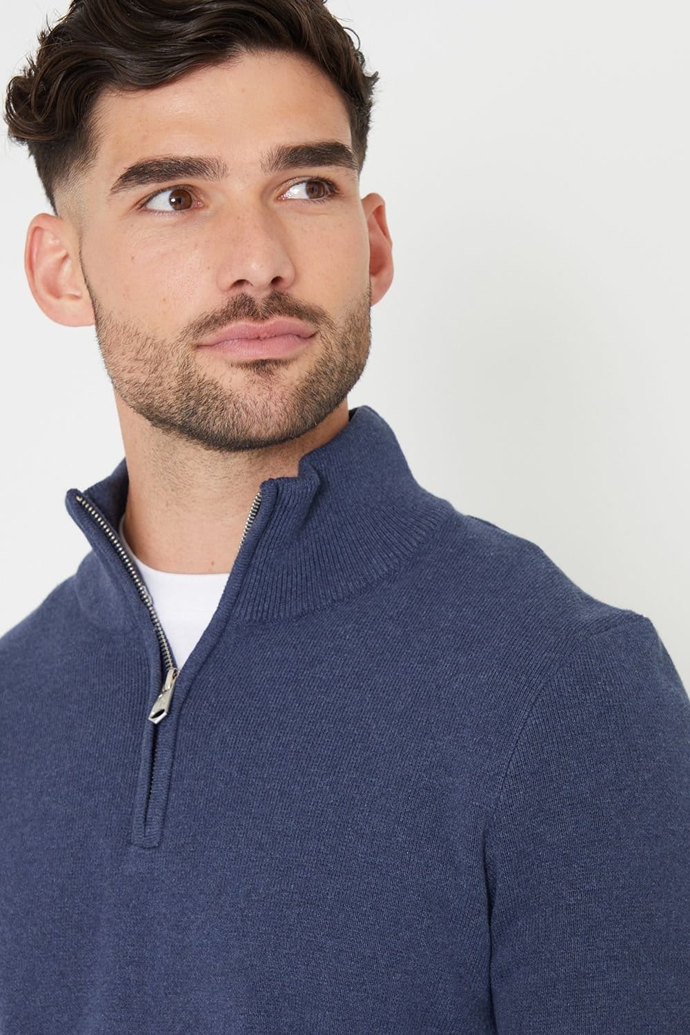 Threadbare Threadbare Men's 'Hazelbank' Cotton Blend Knitted Quarter Zip Jumper in Blue - 4
