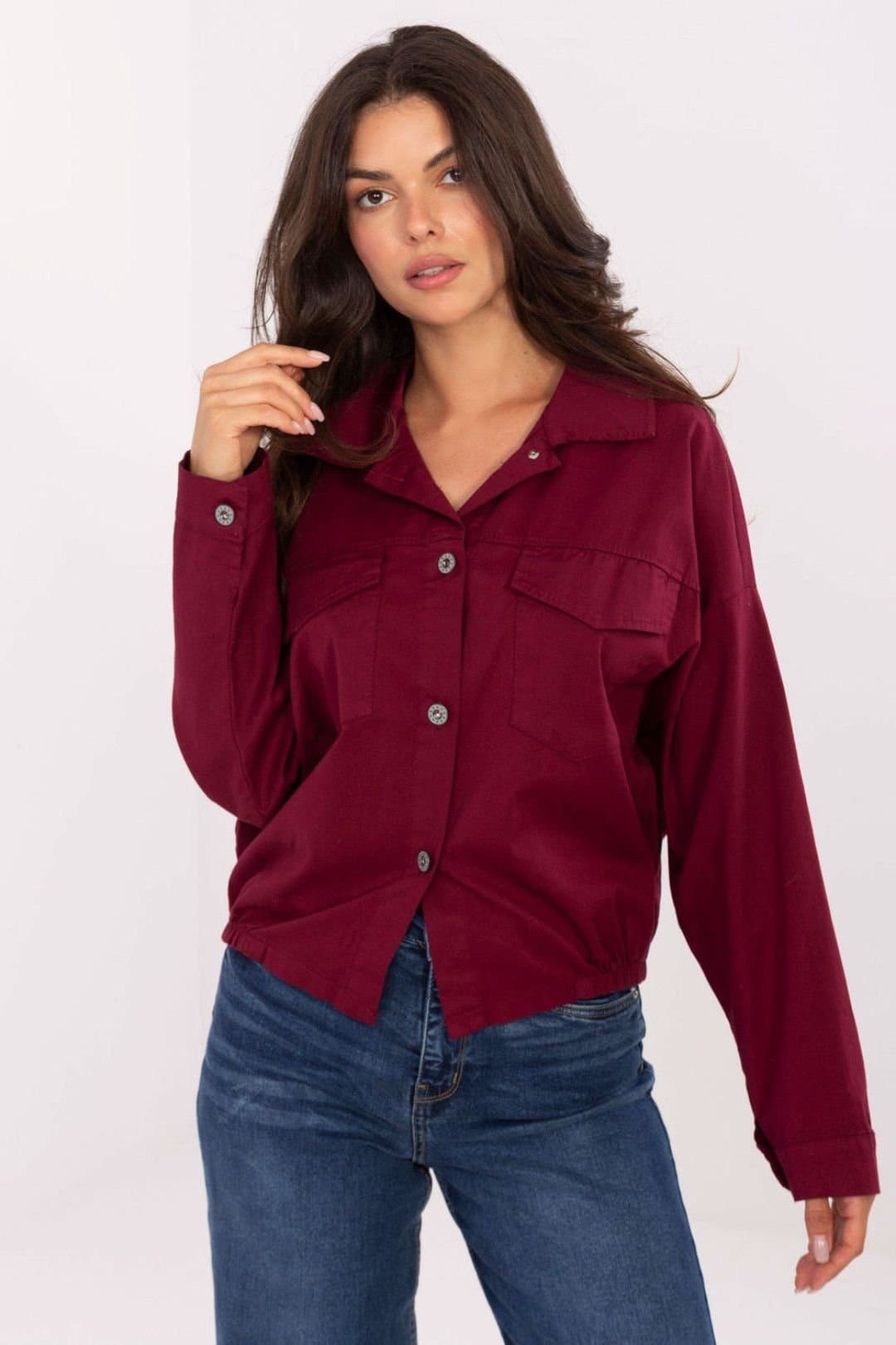 Love Lace Love Lace Women's Cotton Elastane Long Sleeve Casual Shirt Pockets in Red