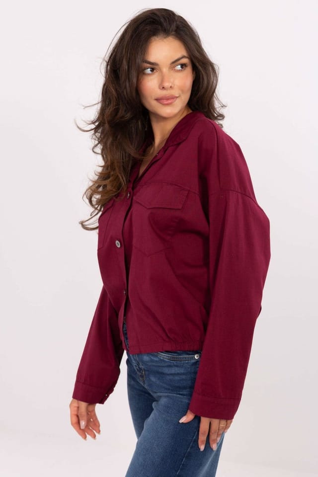 Love Lace Love Lace Women's Cotton Elastane Long Sleeve Casual Shirt Pockets in Red - 2