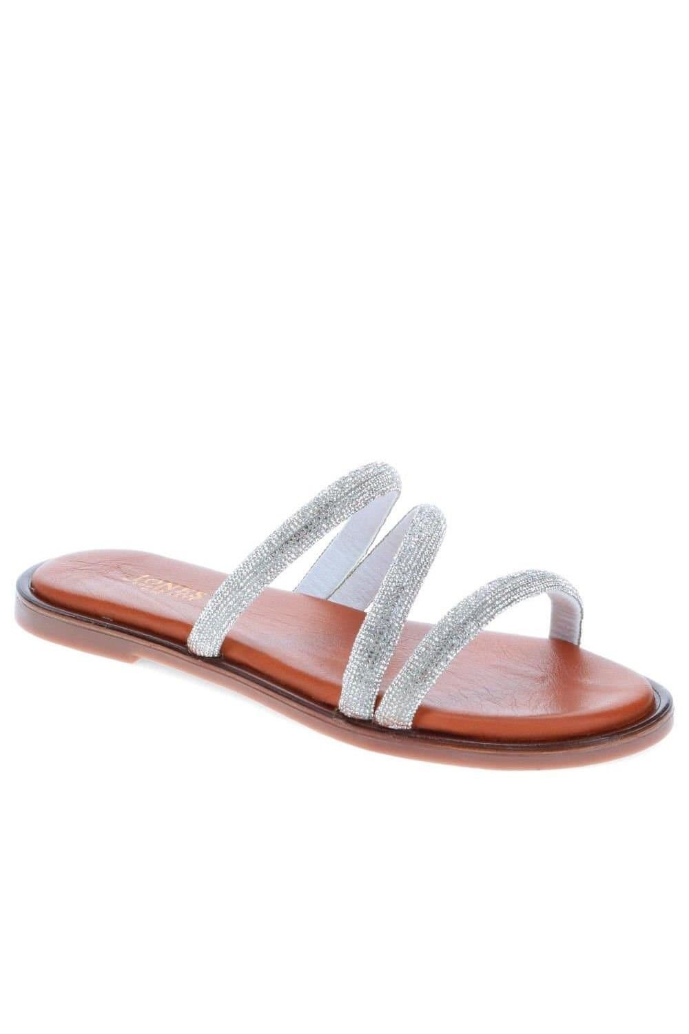 Jones Bootmaker Jones Bootmaker Women's Ghita Calf Leather Sandals in Metallic Silver